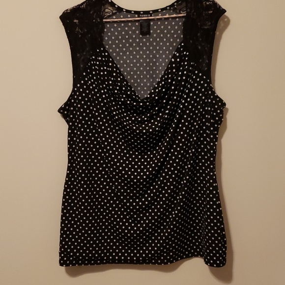 torrid Tops - Torrid Polka Dot Top with Lace Shoulders